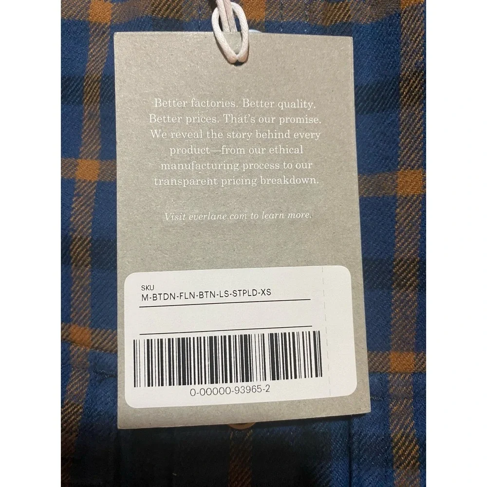 Everlane NWT Men's Flannel Button Up Shirt XS Blue Plaid Long Sleeve Fall